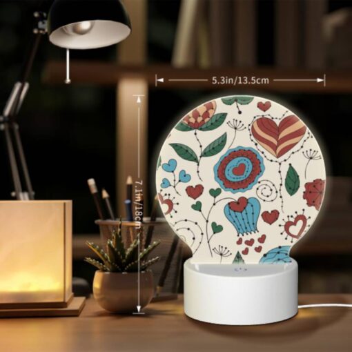 Round Acrylic Night Light, A Colorful Floral Pattern With Hearts And Leaves. -Acrylic Night Light Shop 23045d738f0dc98c67c1e5178149073acfb07a68