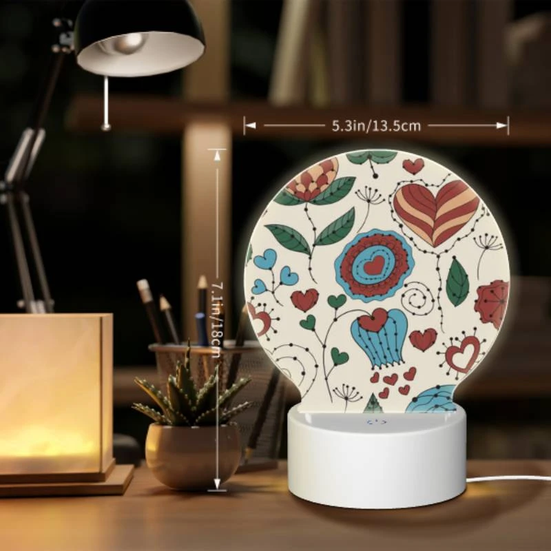 Round Acrylic Night Light, A colorful floral pattern with hearts and leaves. Round Acrylic Night Light, A Colorful Floral Pattern With Hearts And Leaves. -Acrylic Night Light Shop 23045d738f0dc98c67c1e5178149073acfb07a68