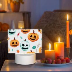 Rectangular Acrylic Night Light, A Pattern Of Pumpkins With Smiling Faces And Leaves. -Acrylic Night Light Shop 2308b6082cb6e3e866e76d1eb588a72ad2b278f4