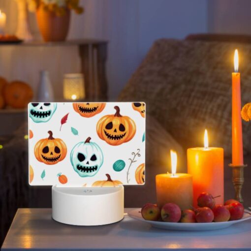 Rectangular Acrylic Night Light, A Pattern Of Pumpkins With Smiling Faces And Leaves. -Acrylic Night Light Shop 2308b6082cb6e3e866e76d1eb588a72ad2b278f4