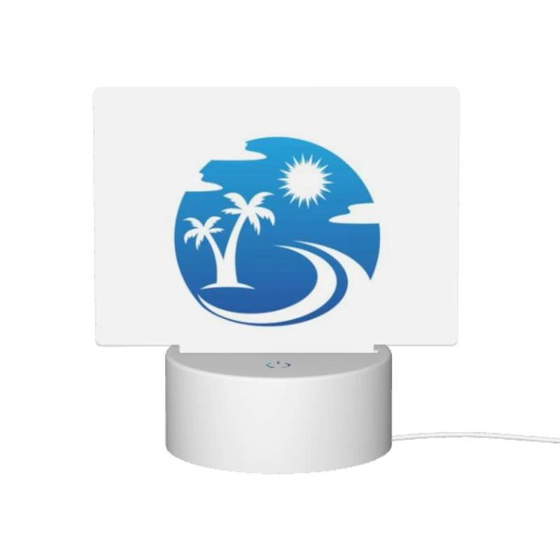 Rectangular Acrylic Night Light, A blue and white logo of a sun and palm tree. Rectangular Acrylic Night Light, A Blue And White Logo Of A Sun And Palm Tree. -Acrylic Night Light Shop 23aa4328a52dc70b29a1beedbb1f3611b78b971e