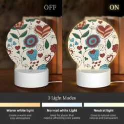 Round Acrylic Night Light, A Colorful Floral Pattern With Hearts And Leaves. 2 Round Acrylic Night Light, A Colorful Floral Pattern With Hearts And Leaves. -Acrylic Night Light Shop 23e0fcdda0931fdbb59b839a04c8f41d781cce43
