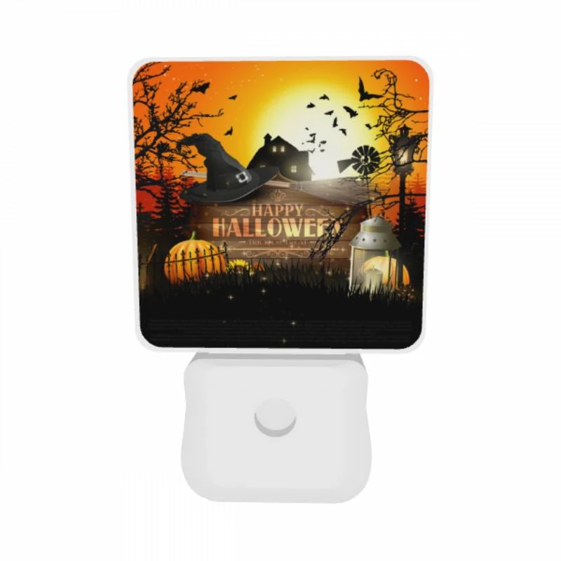 Night Light Set of 2, A Halloween poster with a witch's hat and a house in the background. Night Light Set Of 2, A Halloween Poster With A Witch's Hat And A House In The Background. -Acrylic Night Light Shop 25008044f99dd4c574e55bae7d421aadbb86fc99