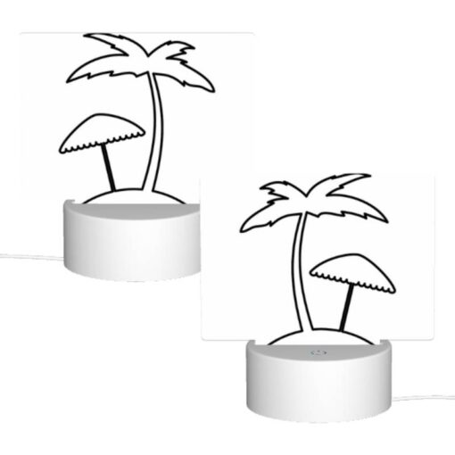 Rectangular Acrylic Night Light, A Black And White Drawing Of A Palm Tree And A Beach Umbrella. -Acrylic Night Light Shop 2549b99354549e51a4b55e823b414cd6fa641de4