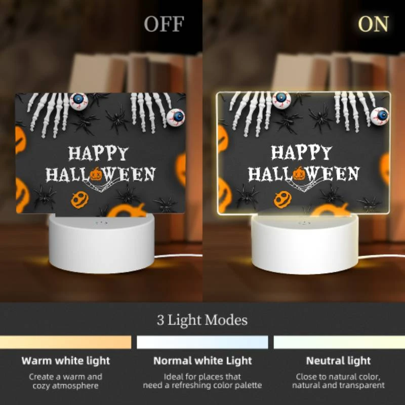 Rectangular Acrylic Night Light, A Halloween poster with a spider web and skeletons. Rectangular Acrylic Night Light, A Halloween Poster With A Spider Web And Skeletons. -Acrylic Night Light Shop 27311fd69949185cc2c9c8b3e45c1042c238f171