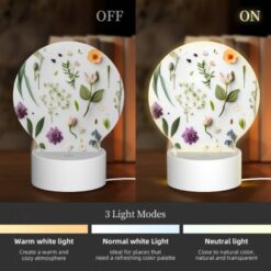Round Acrylic Night Light, A Collection Of Flowers And Leaves On A White Background. -Acrylic Night Light Shop 27558ca3818980132945b1fc12a0502160d79417