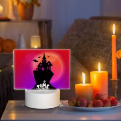 Rectangular Acrylic Night Light, A Black And White Image Of A Haunted House With A Pink Roof And A Moon In The Background. -Acrylic Night Light Shop 279d7fffd97a03f537687e3f5fff5bd6b528b17d