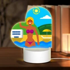 Love Acrylic Night Light, A Woman In A Bikini Is Waving At The Camera While Standing In The Ocean.