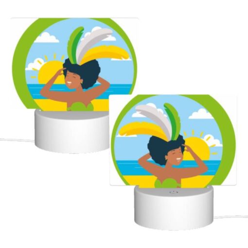 Rectangular Acrylic Night Light, A Woman Wearing A Grass Skirt And A Sun Hat Is Standing On A Beach. -Acrylic Night Light Shop 288bbbb80e76c030523ef41e267620540aade25c