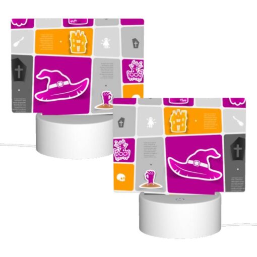 Rectangular Acrylic Night Light, A Collection Of Halloween Images On A Pink Background. -Acrylic Night Light Shop 2907801b8ebaed8820354362b8f60eb649f036ad