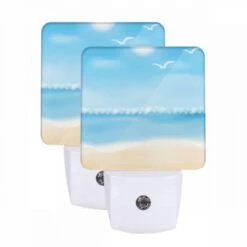 Night Light Set Of 2, A Beautiful Beach Scene With A Blue Sky