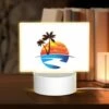 Rectangular Acrylic Night Light, A Sunset With A Beach And Palm Trees.