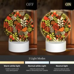 Round Acrylic Night Light, A Colorful Floral Pattern With Birds And Berries. -Acrylic Night Light Shop 2a1ac55c5f4356e2d024832508133f70278864e1