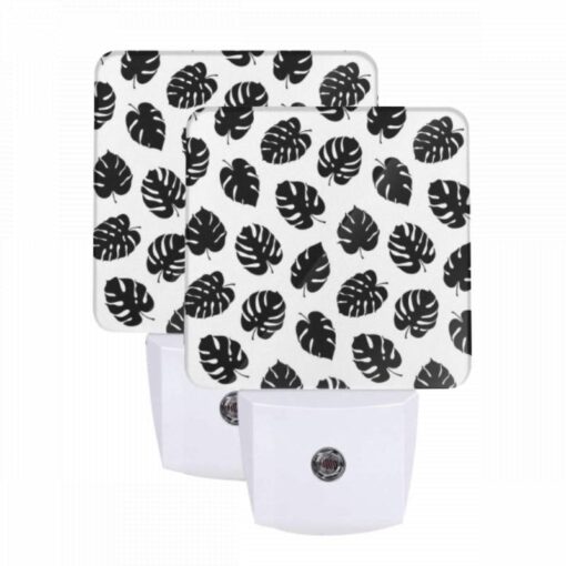 Night Light Set Of 2, A Pattern Of Leaves On A Black And White Background. -Acrylic Night Light Shop 2aad4a5473031e90839c142800af3865eb3fb819