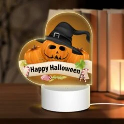 Love Acrylic Night Light, A Halloween Sign With A Witch's Hat And A Pumpkin.
