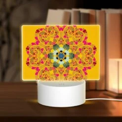 Rectangular Acrylic Night Light, A Colorful Flower Design With A Blue Center.