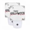 Night Light Set Of 2, A Spider Web With The Words "Happy Halloween" Written In Red.