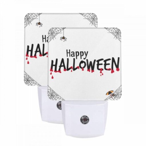 Night Light Set Of 2, A Spider Web With The Words "Happy Halloween" Written In Red. -Acrylic Night Light Shop 2c125b4ade34f8eb7820878ce75457ffff5323df
