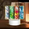 Rectangular Acrylic Night Light, Three Colorful Designs Are Displayed On A Row Of Paper.