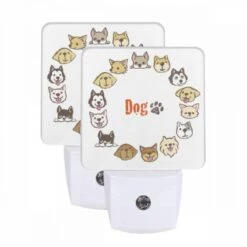 Night Light Set Of 2, A Circle Of Dogs With A Paw Print In The Middle.