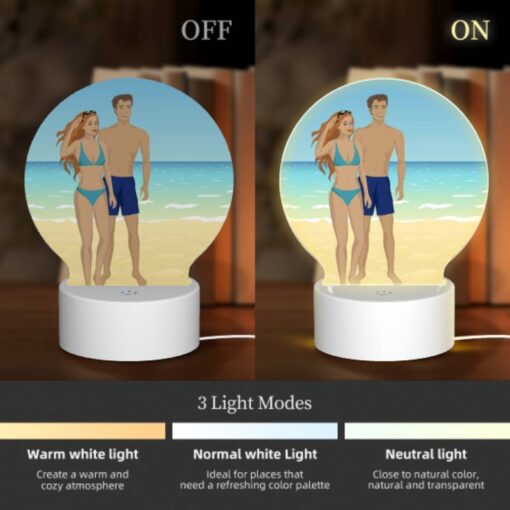 Round Acrylic Night Light, A Man And A Woman Are Walking On The Beach. -Acrylic Night Light Shop 2cda808ddcbc36b4a3558e63be408dd40c4ae9f3