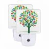 Night Light Set Of 2, A Colorful Tree With Leaves In Different Colors.