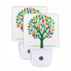 Night Light Set Of 2, A Colorful Tree With Leaves In Different Colors.
