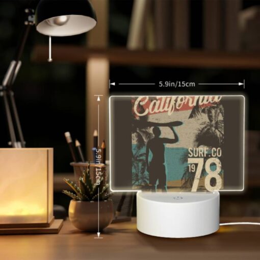 Rectangular Acrylic Night Light, A Man Is Holding A Surfboard Over His Head. -Acrylic Night Light Shop 2e28b381cddee105f3064cb10df349e3bf558873