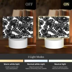 Rectangular Acrylic Night Light, A Pattern Of Leaves In Black And White. -Acrylic Night Light Shop 2e397be3d011f58b2471e181fd23495b7db0edc9