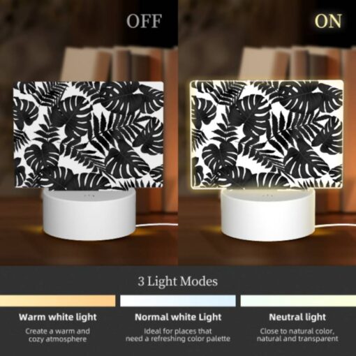 Rectangular Acrylic Night Light, A Pattern Of Leaves In Black And White. -Acrylic Night Light Shop 2e397be3d011f58b2471e181fd23495b7db0edc9