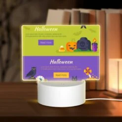 Rectangular Acrylic Night Light, A Halloween Poster With A Cat And A Broom.