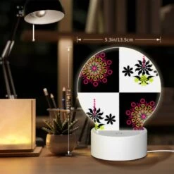 Round Acrylic Night Light, A Black And White Image Of A Flower With A Pink Center. -Acrylic Night Light Shop 2e904f556e98610fe8c9dc9ab404d03e6b2e1c60