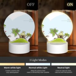 Round Acrylic Night Light, A Cartoon Of A Hill With A Palm Tree And A Bottle Of Wine. -Acrylic Night Light Shop 2ee669b8763c338ad67ccf566efc0dacc982c989
