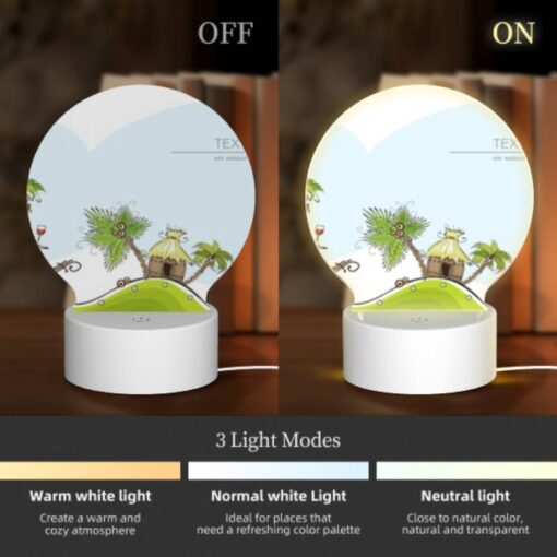 Round Acrylic Night Light, A Cartoon Of A Hill With A Palm Tree And A Bottle Of Wine. -Acrylic Night Light Shop 2ee669b8763c338ad67ccf566efc0dacc982c989