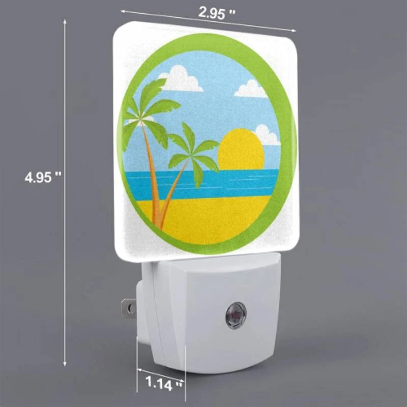 Night Light Set of 2, A sunset over the ocean with palm trees in the foreground. Night Light Set Of 2, A Sunset Over The Ocean With Palm Trees In The Foreground. -Acrylic Night Light Shop 2eea2674b3a0be7f8778f064aef754f71493ba02