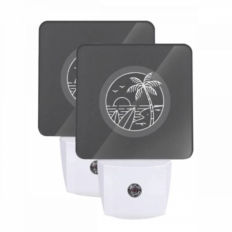 Night Light Set of 2, A black and white image of a beach at night with a palm tree and a sunset. Night Light Set Of 2, A Black And White Image Of A Beach At Night With A Palm Tree And A Sunset. -Acrylic Night Light Shop 2f131bc6c6a0e9fe6d20a50e67a66ed9cfdcf6bf