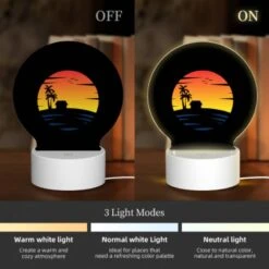 Round Acrylic Night Light, A Sunset With A House And A Palm Tree. -Acrylic Night Light Shop 2f8e806e089c0509761eb3ad0de4155a6d5d5838