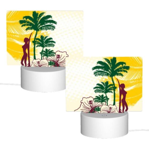 Rectangular Acrylic Night Light, A Woman Is Standing In Front Of A Palm Tree. -Acrylic Night Light Shop 30395a24590e95a1d49d645387d61c0e7f13a5c4