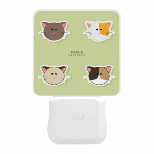 Night Light, Four Different Cat Stickers Are Shown On A Green Background. -Acrylic Night Light Shop 317ae5fbc1dd7d116465eda30011ca3509bbc243