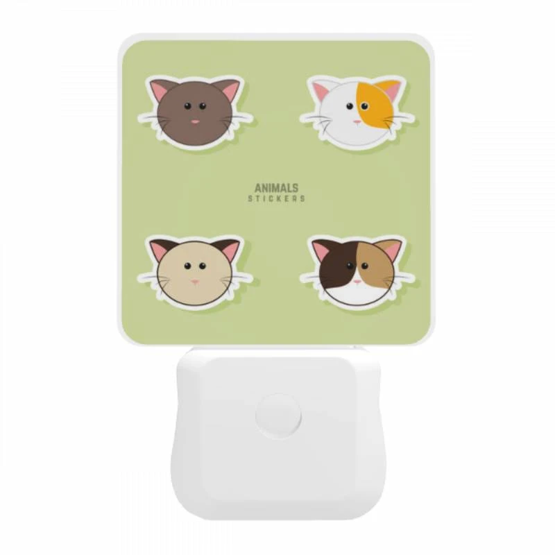 Night Light, Four different cat stickers are shown on a green background. Night Light, Four Different Cat Stickers Are Shown On A Green Background. -Acrylic Night Light Shop 317ae5fbc1dd7d116465eda30011ca3509bbc243