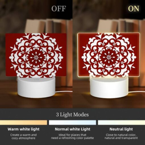 Rectangular Acrylic Night Light, A White And Red Flower Design On A Red Background. -Acrylic Night Light Shop 317c1f5c51f72b4583be07176000bc4f5bd7cc9b
