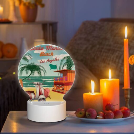 Round Acrylic Night Light, A Colorful Beach Scene With A Surfboard -Acrylic Night Light Shop 31dc76933b7d27aea6e1fa655dc322bc2ed37e36