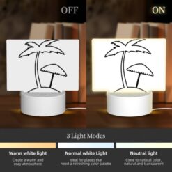 Rectangular Acrylic Night Light, A Black And White Drawing Of A Palm Tree And A Beach Umbrella. -Acrylic Night Light Shop 325f7c9c56cefef23d9ec717b9484e6f578ca0aa