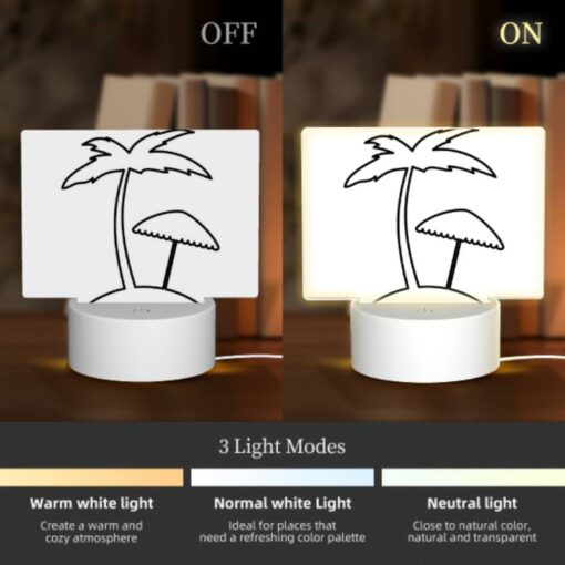 Rectangular Acrylic Night Light, A Black And White Drawing Of A Palm Tree And A Beach Umbrella. -Acrylic Night Light Shop 325f7c9c56cefef23d9ec717b9484e6f578ca0aa