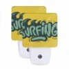 Night Light Set Of 2, A Yellow And Green Surfing Sign.