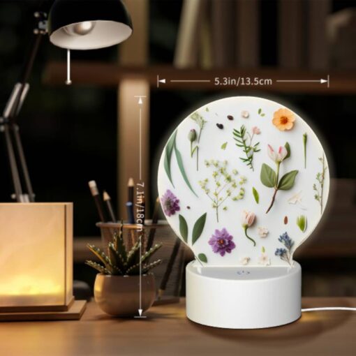 Round Acrylic Night Light, A Collection Of Flowers And Leaves On A White Background. -Acrylic Night Light Shop 33bb9f5df7c5b39150a87eb666a5a12f4dd8ce41