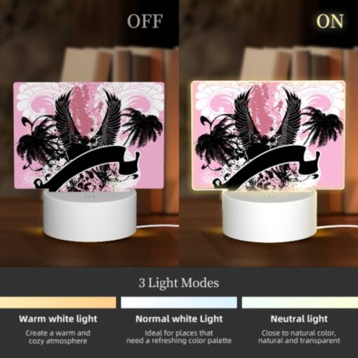 Rectangular Acrylic Night Light, A Pink And Black Image Of A Bird With A Letter "U" On It. -Acrylic Night Light Shop 33c77e3ec12de1e057feaf6dbb9cdaa6d34f5d21