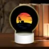 Round Acrylic Night Light, A Sunset With A House And A Palm Tree.