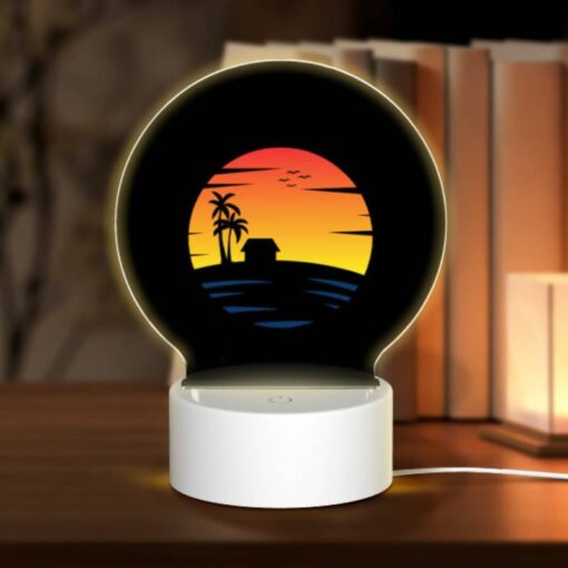 Round Acrylic Night Light, A Sunset With A House And A Palm Tree. -Acrylic Night Light Shop 34abe3659ca6bb87487c332259e01b9c3859787f