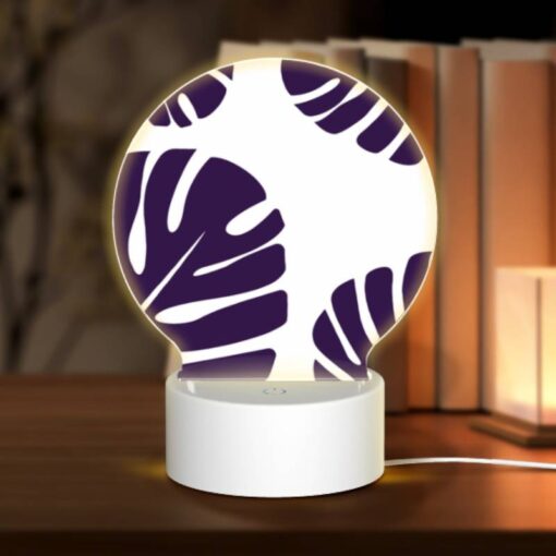 Round Acrylic Night Light, A Pattern Of Leaves On A White Background. -Acrylic Night Light Shop 34f784a6320c4924bb3e2c6c9d4457edc1155fd0